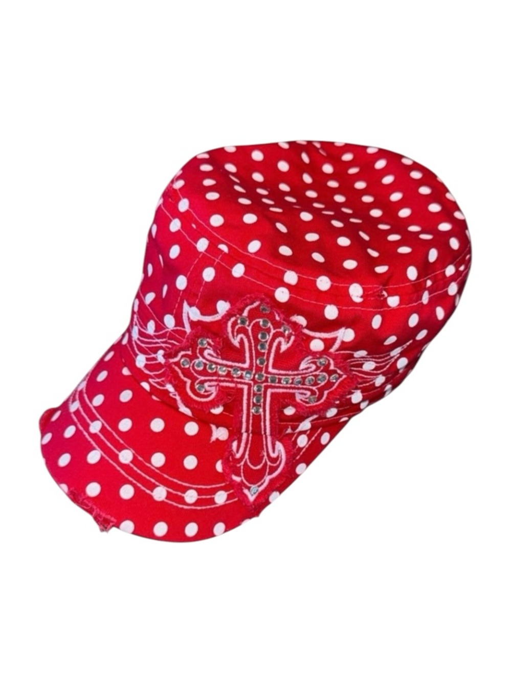Nyla District Red & White Polka Dot Cross Ball Cap 100% Cotton
